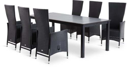 MOSS Μ214/315 τραπέζι γκρι + 4 SKIVE καρέκλες μαύρο