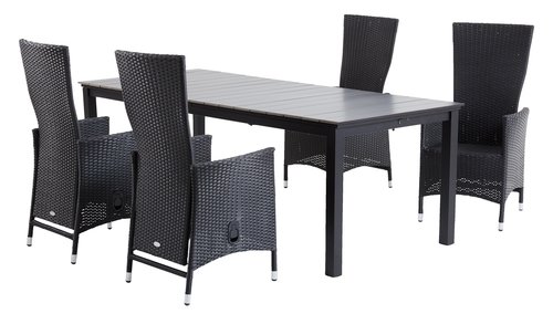 MOSS D214/315 stôl čierna + 4 SKIVE kreslo čierna