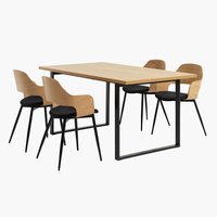 AABENRAA L160 tafel eiken + 4 HVIDOVRE stoelen eiken/zwart