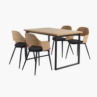 AABENRAA L120 Tisch eiche + 4 HVIDOVRE Stühle eiche/schwarz