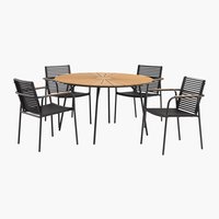 RANGSTRUP Ø130 tafel naturel/zwart + 4 NABE stoelen zwart