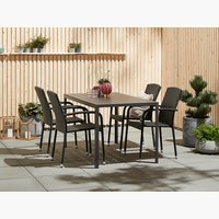 Mesa JERSORE L140 negro + 4 sillas HALDBJERG negro
