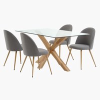 Mesa AGERBY L160 roble + 4 sillas KOKKEDAL gris/roble