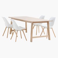 Table GADESKOV L200 chêne + 4 chaises KASTRUP blanc