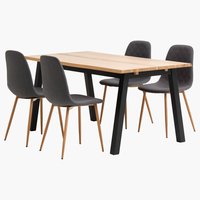 SKOVLUNDE H160 asztal natúr tölgy + 4 JONSTRUP szék s.szürke