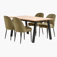 SKOVLUNDE L160 table natural oak + 4 VASBY chairs olive