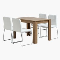 VEDDE Μ120 τραπέζι άγρια δρυς + 4 HAMMEL καρέκλες λευκό
