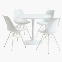 RINGSTED Ø100 τραπέζι λευκό + 4 KLARUP καρέκλες λευκό