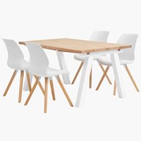 SKAGEN L150 Tisch weiß/Eiche + BOGENSE Stühle weiß