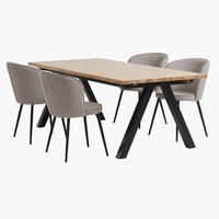 SANDBY L210 table chêne naturel + 4 RISSKOV chaises gris c.