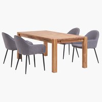 LAKKENDRUP L190 Tisch Eiche + 4 SABRO Stühle grau/schwarz