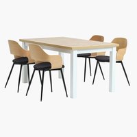 MARKSKEL H150/193 asztal + 4 HVIDOVRE szék tölgy/fekete