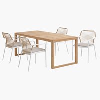EBBESKOV H196 asztal teakfa + 4 FASTRUP szék fehér