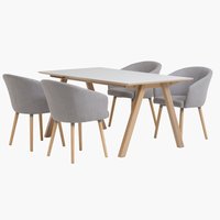 Table EGEBJERG L250 gris clair + 4 chaises KLOSTER gris