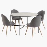 TERSLEV D120 table + 4 KOKKEDAL chairs grey/oak