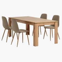 Table LINTRUP L190/280 chêne + 4 chaises BISTRUP sable/chêne