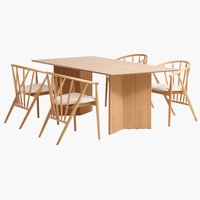 Table VESTERBORG L200 + 4 chaises ARNBORG chêne/crème