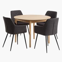 MARSTRAND Ø110 Tisch eiche + 4 PURHUS Stühle schwarz/grau