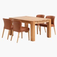Table OLLERUP L160 + 4 chaises KULBY brun/chêne