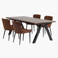 SANDBY L210 Tisch dunkle Eiche + 4 PEBRINGE Stühle braun