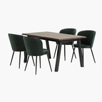 SKOVLUNDE Μ160 τραπέζι σκούρα δρυς + 4 RISSKOV σκ.πράσινο