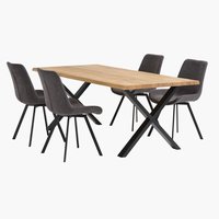 ROSKILDE H200 asztal tölgy + 4 HYGUM szék szürke/fekete
