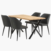 Table ROSKILDE L140 chêne naturel +4 chaises LUNDERSKOV noir