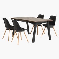 SKOVLUNDE Μ160 τραπέζι σκ.δρυς + 4 KASTRUP καρέκλες μαύρο