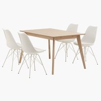KALBY L130/220 table chêne + 4 KLARUP chaises blanc