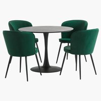 Table RINGSTED Ø100 noir + 4 chaises RISSKOV vert foncé