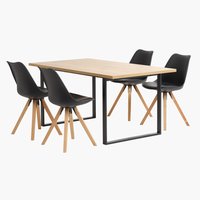AABENRAA L160 table chêne +4 BLOKHUS chaises noir/naturel
