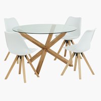 AGERBY Ø119 table chêne + 4 BLOKHUS chaises blanc