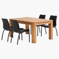 OLLERUP L160 table chêne + 4 ASAA chaises noir