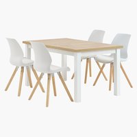 Table MARKSKEL L150/193 + 4 chaises BOGENSE blanc/naturel