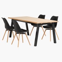 SKOVLUNDE Μ200 τραπέζι φυσικό δρυς +4 KASTRUP καρέκλες μαύρο
