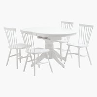 ASKEBY Ø100 bord m/tillægsplade + 4 RISLEV stole hvid