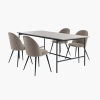 TERSLEV L200 table + 4 KOKKEDAL chairs velvet grey