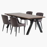 SANDBY L210 Tisch dunkle Eiche + 4 PEBRINGE Stühle grau