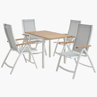 RAMTEN H75/126 asztal keményfa + 4 SLITE szék fehér