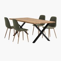 ROSKILDE L200 table chêne naturel+4 BISTRUP chaises olive