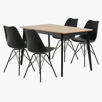 JEGIND D130 miza hrast/črna + 4 KLARUP stoli črna