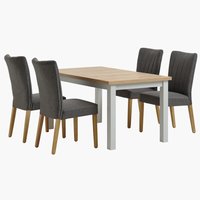 MARKSKEL L150/193 table l.grey + 4 NORDRUP chairs grey