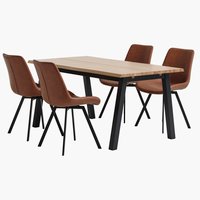 SKOVLUNDE L160 table natural oak+4 HYGUM chairs cognac