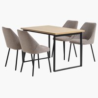AABENRAA H120 asztal tölgy + 4 VELLEV szék szürke/fekete