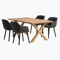 GRIBSKOV H180 asztal tölgy + 4 ADSLEV szék sötétszürke