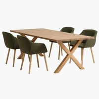 Table GRIBSKOV L230 chêne + 4 chaises ADSLEV olive