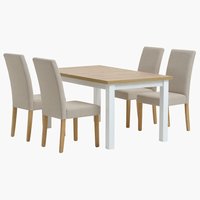 MARKSKEL L150/193 table blanc/chêne + 4 TUREBY chaises beige
