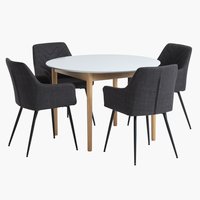 MARSTRAND Ø110 τραπέζι λευκό + 4 PURHUS καρέκλες γκρι