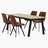 SKOVLUNDE H200 asztal natúr tölgy + 4 HYGUM szék barna