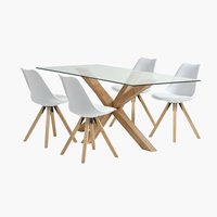Mesa AGERBY L190 roble + 4 sillas BLOKHUS blanco